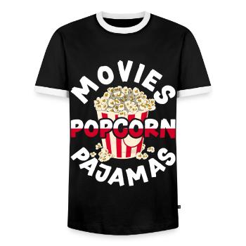 Cinema Snack Movies Pajama Gift Funny Popcorn - Men's Ringer Shirt - black/white - Front - AI Model Female 172 light (172cm) & AI Model Male 178 light (178cm)
