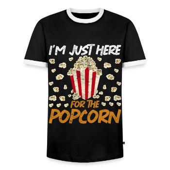 Ich bin nur hier für das Popcorn Lustiges Popcorn - Männer Kontrast-T-Shirt - Schwarz/Weiß - Vorne - AI Model Female 172 light (172cm) & AI Model Male 178 light (178cm)