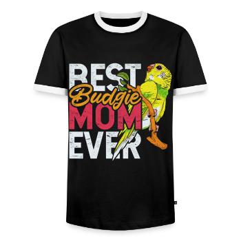 Best Budgie Mom Mother's Day Gift Bird - Men's Ringer Shirt - black/white - Front - AI Model Female 172 light (172cm) & AI Model Male 178 light (178cm)