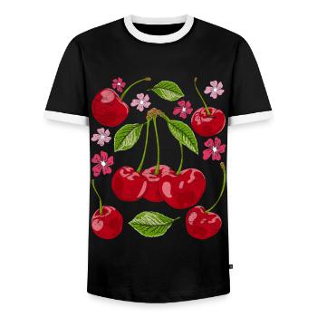 Cherry Blossoms Summer Fruit Gift Sakura Cherry - T-shirt contrasté Homme - noir/blanc - Devant - AI Model Female 172 light (172cm) & AI Model Male 178 light (178cm)