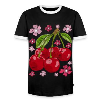 Cadeau de fruits d’été en fleur de cerisier Sakura Cherry - T-shirt contrasté Homme - noir/blanc - Devant - AI Model Female 172 light (172cm) & AI Model Male 178 light (178cm)