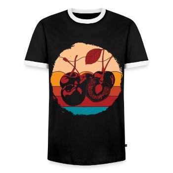 Retro Summer Fruit Cherry Lover Gift Cherry - Men's Ringer Shirt - black/white - Front - AI Model Female 172 light (172cm) & AI Model Male 178 light (178cm)