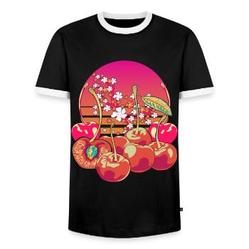 Fruit 90s Vaporwave Sakura Fruit Gift Cherry - Men's Ringer Shirt - black/white - Front - AI Model Female 172 light (172cm) & AI Model Male 178 light (178cm)