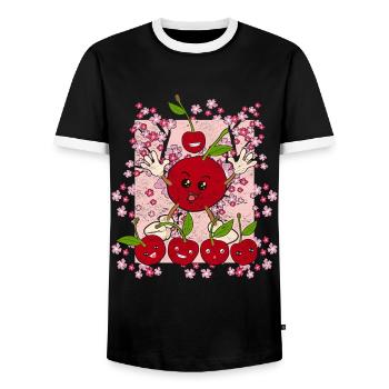 Fleurs de cerisier Fruit d’été Cadeau Cerise drôle - T-shirt contrasté Homme - noir/blanc - Devant - AI Model Female 172 light (172cm) & AI Model Male 178 light (178cm)