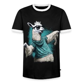 Dancing Llama Llamas Alpaca Animal Gift Idea - Men's Ringer Shirt - black/white - Front - AI Model Female 172 light (172cm) & AI Model Male 178 light (178cm)