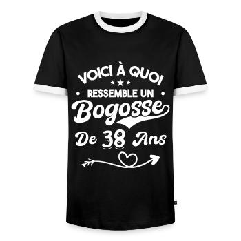 Bogosse 38 ans Cadeau Humour Anniversaire 38 ans - T-shirt contrasté Homme - noir/blanc - Devant - AI Model Female 172 light (172cm) & AI Model Male 178 light (178cm)