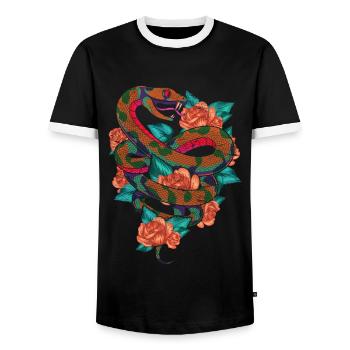 Flowers Predator Reptiles Gift Roses Snake - Men's Ringer Shirt - black/white - Front - AI Model Female 172 light (172cm) & AI Model Male 178 light (178cm)