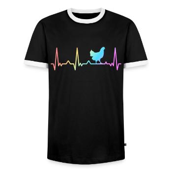 Chicken Chickens Farmer Farmer Farm Rooster - Men's Ringer Shirt - black/white - Front - AI Model Female 172 light (172cm) & AI Model Male 178 light (178cm)