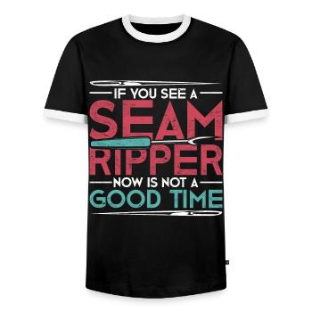 In My Defense Funny Gift Sewing - Men's Ringer Shirt - black/white - Front - AI Model Female 172 light (172cm) & AI Model Male 178 light (178cm)