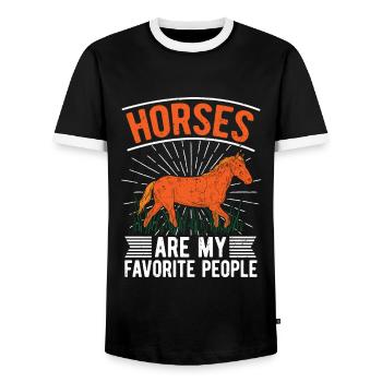 Horses are my dearest people Riding Horse - Men's Ringer Shirt - black/white - Front - AI Model Female 172 light (172cm) & AI Model Male 178 light (178cm)