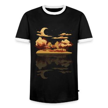 Crescent Moon Forest Trees Reflection Gift Nature - Men's Ringer Shirt - black/white - Front - AI Model Female 172 light (172cm) & AI Model Male 178 light (178cm)