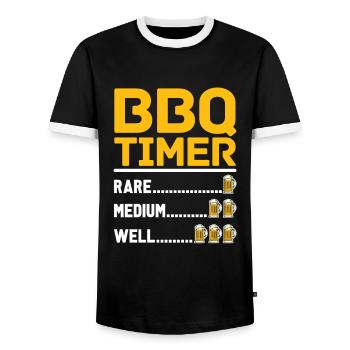BBQ Beer Drink Men Gift Funny BBQ - Men's Ringer Shirt - black/white - Front - AI Model Female 172 light (172cm) & AI Model Male 178 light (178cm)