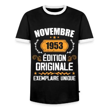 Cadeau D'anniversaire En Novembre 1953 - 1953 - T-shirt contrasté Homme - noir/blanc - Devant - AI Model Female 172 light (172cm) & AI Model Male 178 light (178cm)