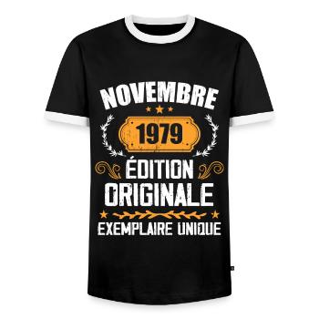Cadeau D'anniversaire En Novembre 1979 - 1979 - T-shirt contrasté Homme - noir/blanc - Devant - AI Model Female 172 light (172cm) & AI Model Male 178 light (178cm)