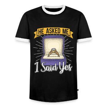 Proposition de mariage Couple fiancée cadeau fiançailles - T-shirt contrasté Homme - noir/blanc - Devant - AI Model Female 172 light (172cm) & AI Model Male 178 light (178cm)
