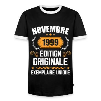 Cadeau D'anniversaire En Novembre 1999 - 1999 - T-shirt contrasté Homme - noir/blanc - Devant - AI Model Female 172 light (172cm) & AI Model Male 178 light (178cm)