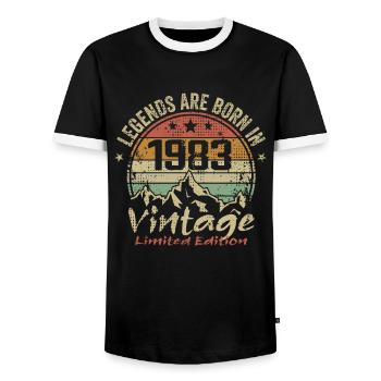 Les Légendes Sont Nées En 1983 - 1983 - T-shirt contrasté Homme - noir/blanc - Devant - AI Model Female 172 light (172cm) & AI Model Male 178 light (178cm)
