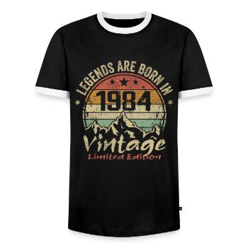 Die Legenden wurden in den Jahren 1984 - 1984 geboren - Männer Kontrast-T-Shirt - Schwarz/Weiß - Vorne - AI Model Female 172 light (172cm) & AI Model Male 178 light (178cm)