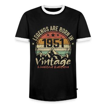The legends were born in 1951 - 1951 - Men's Ringer Shirt - black/white - Front - AI Model Female 172 light (172cm) & AI Model Male 178 light (178cm)