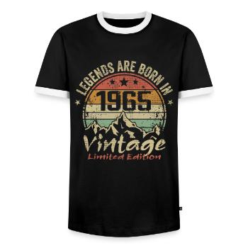 The legends were born in 1965 - 1965 - Men's Ringer Shirt - black/white - Front - AI Model Female 172 light (172cm) & AI Model Male 178 light (178cm)
