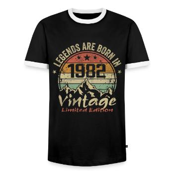 Die Legenden wurden in den Jahren 1982 - 1982 geboren - Männer Kontrast-T-Shirt - Schwarz/Weiß - Vorne - AI Model Female 172 light (172cm) & AI Model Male 178 light (178cm)