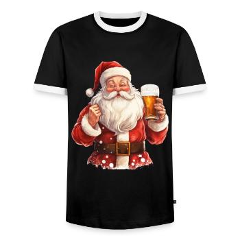 Weihnachtsmann Bier Weihnachten Prost Lustig Humor - Männer Kontrast-T-Shirt - Schwarz/Weiß - Vorne - AI Model Female 172 light (172cm) & AI Model Male 178 light (178cm)