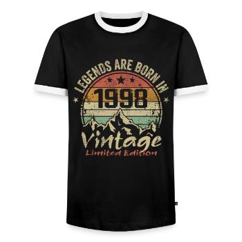 The legends were born in 1998 - 1998 - Men's Ringer Shirt - black/white - Front - AI Model Female 172 light (172cm) & AI Model Male 178 light (178cm)