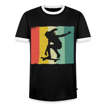 Skateboarding Skater Skateboard Skateboarder - Men's Ringer Shirt - black/white - Front - AI Model Female 172 light (172cm) & AI Model Male 178 light (178cm)