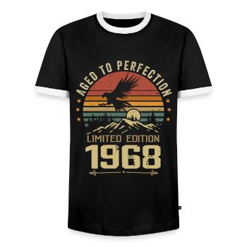 1968 Original Vintage Retro 1968 Anniversary - Men's Ringer Shirt - black/white - Front - AI Model Female 172 light (172cm) & AI Model Male 178 light (178cm)