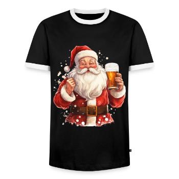 Père Noël Bière Noël Cheers Humour Drôle - T-shirt contrasté Homme - noir/blanc - Devant - AI Model Female 172 light (172cm) & AI Model Male 178 light (178cm)