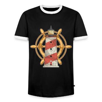 Ship Steering Wheel Ocean Sea Gift Lighthouse - Men's Ringer Shirt - black/white - Front - AI Model Female 172 light (172cm) & AI Model Male 178 light (178cm)