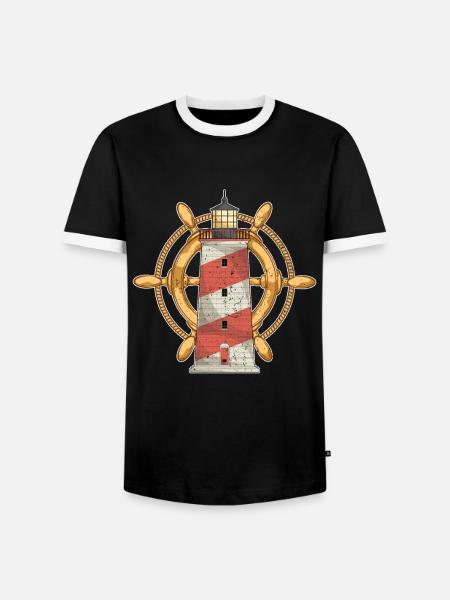 Koło sterowe statku Ocean Sea Gift Lighthouse - Koszulka męska z kontrastowymi wstawkami - czarny/biały