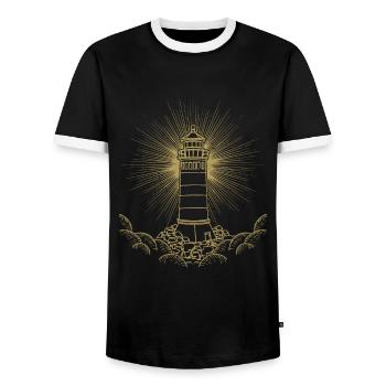 Lighthouse Lover Sea Gift Lighthouse - Men's Ringer Shirt - black/white - Front - AI Model Female 172 light (172cm) & AI Model Male 178 light (178cm)