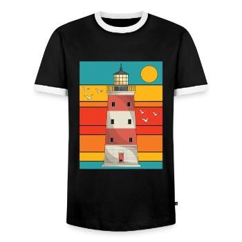 Ocean Full Moon Gift Retro Lighthouse - Men's Ringer Shirt - black/white - Front - AI Model Female 172 light (172cm) & AI Model Male 178 light (178cm)