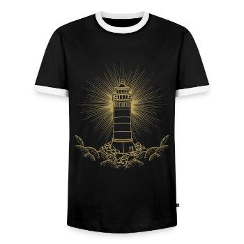 Lighthouse Lover Gift Ocean Lighthouse - Men's Ringer Shirt - black/white - Front - AI Model Female 172 light (172cm) & AI Model Male 178 light (178cm)