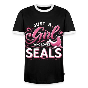 Robbe Robben Tier Seelöwe - Männer Kontrast-T-Shirt - Schwarz/Weiß - Vorne - AI Model Female 172 light (172cm) & AI Model Male 178 light (178cm)