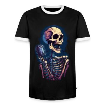 Bunter abstrakter Totenkopf mit Mikrofon - Männer Kontrast-T-Shirt - Schwarz/Weiß - Vorne - AI Model Female 172 light (172cm) & AI Model Male 178 light (178cm)
