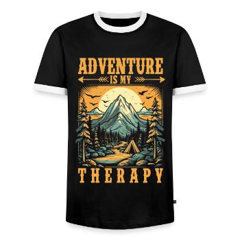Adventure is my Therapy Mountains Camping - Men's Ringer Shirt - black/white - Front - AI Model Female 172 light (172cm) & AI Model Male 178 light (178cm)
