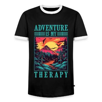 Adventure is my Therapy Mountains Camping - Men's Ringer Shirt - black/white - Front - AI Model Female 172 light (172cm) & AI Model Male 178 light (178cm)