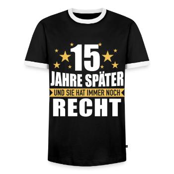 15 Hochzeitstag Jahrestag Ehemann Ehefrau - Männer Kontrast-T-Shirt - Schwarz/Weiß - Vorne - AI Model Female 172 light (172cm) & AI Model Male 178 light (178cm)