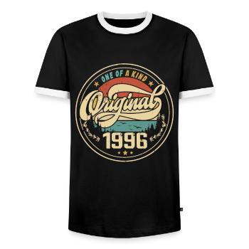 Original 1996 Vintage - 1996 Birthday Gift - Men's Ringer Shirt - black/white - Front - AI Model Female 172 light (172cm) & AI Model Male 178 light (178cm)