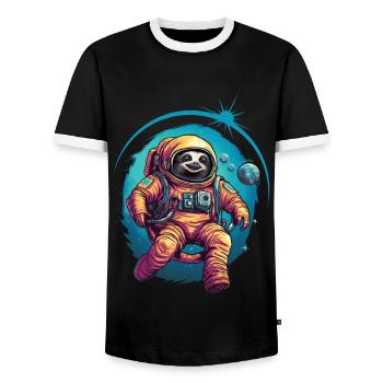 Faultier Astronaut Weltraum Raumfahrt Geschenk - Männer Kontrast-T-Shirt - Schwarz/Weiß - Vorne - AI Model Female 172 light (172cm) & AI Model Male 178 light (178cm)