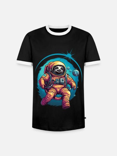 Sloth Astronaut Space Space Gift - Men's Ringer Shirt - black/white