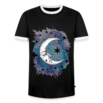 Mond Sterne Wasserfarben Aquarell Weltraum - Männer Kontrast-T-Shirt - Schwarz/Weiß - Vorne - AI Model Female 172 light (172cm) & AI Model Male 178 light (178cm)