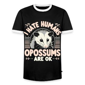 Opossum Possum Animal - Men's Ringer Shirt - black/white - Front - AI Model Female 172 light (172cm) & AI Model Male 178 light (178cm)