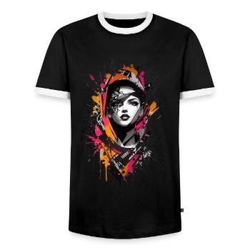 Abstract Colorful Young Woman Graffiti Art - Men's Ringer Shirt - black/white - Front - AI Model Female 172 light (172cm) & AI Model Male 178 light (178cm)