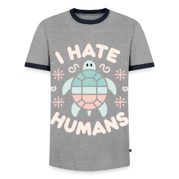 Turtle Sea Turtle Turtle Animal - Men's Ringer Shirt - grey/navy  - Front - AI Model Female 172 light (172cm) & AI Model Male 178 light (178cm)