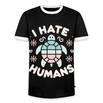 Turtle Sea Turtle Turtle Animal - Men's Ringer Shirt - black/white - Front - AI Model Female 172 light (172cm) & AI Model Male 178 light (178cm)
