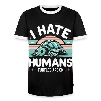 Turtle Sea Turtle Turtle Animal - Men's Ringer Shirt - black/white - Front - AI Model Female 172 light (172cm) & AI Model Male 178 light (178cm)