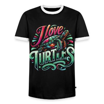 Turtle Sea Turtle Turtle Animal - Men's Ringer Shirt - black/white - Front - AI Model Female 172 light (172cm) & AI Model Male 178 light (178cm)